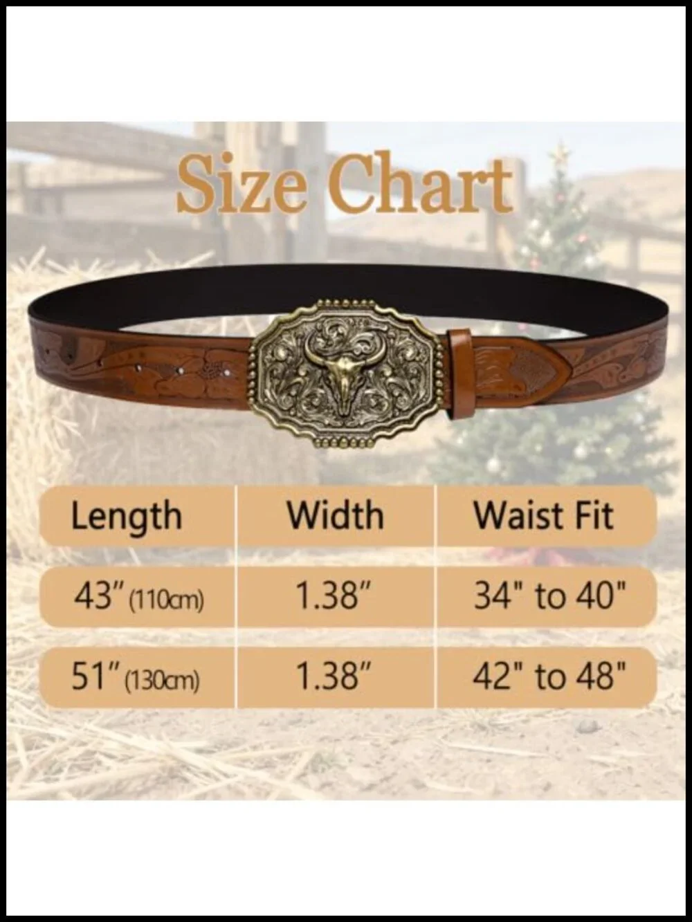 Western Cowboy Belt Men's Bull Big Buckle 1.38